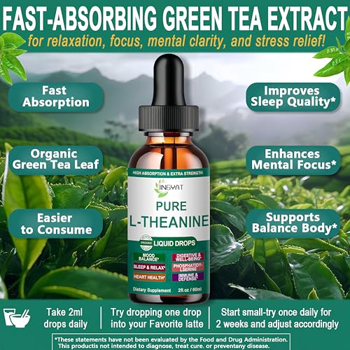 Image of L Theanine Liquid Drops, Pure L-Theanine 400mg for Adults and Kids, Organic High Absorption L Theanine Supplement, Natural Focus Supplement, Non-GMO | Gluten Free | 30 Servings