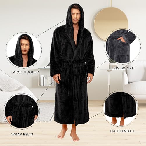 Vulcanodon Mens Robe Big and Tall with Hood, Full Length Plush Robe for Men Long Fleece Bathrobe4