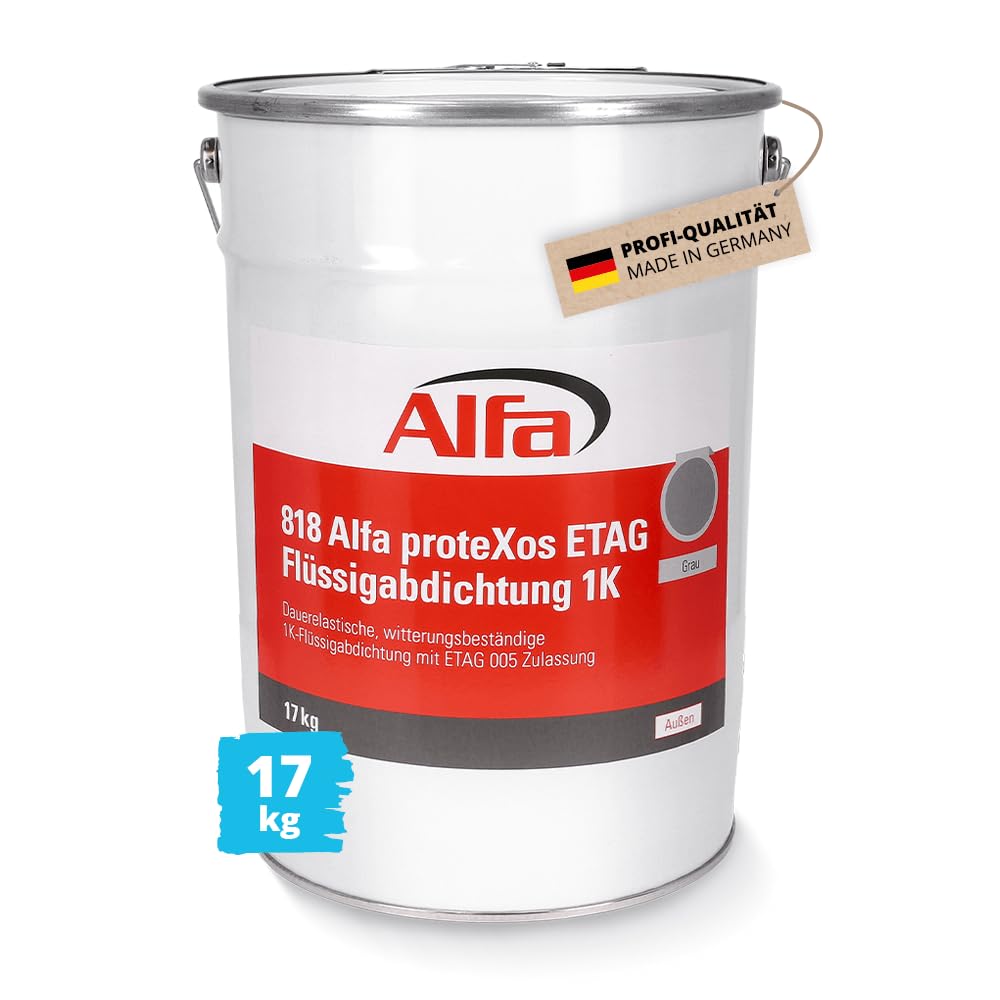 17 kg Alfa proteXos ETAG Flüssigabdichtung 1K silbergrau – Dachabdichtung | Profi-Qualität - UV- und witterungsbeständig - wasserdampfdiffusionsfähig - Made in Germany