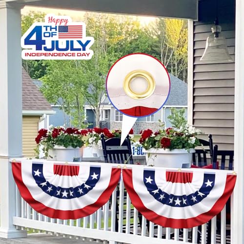 Image of 4 Pack 250th Anniversary USA Pleated Half Fan Bunting Flags, 1.5 x 3 Feet Bunting Flags Outdoor Memorial Day Fourth of July Independence Day 4th of July Decorations