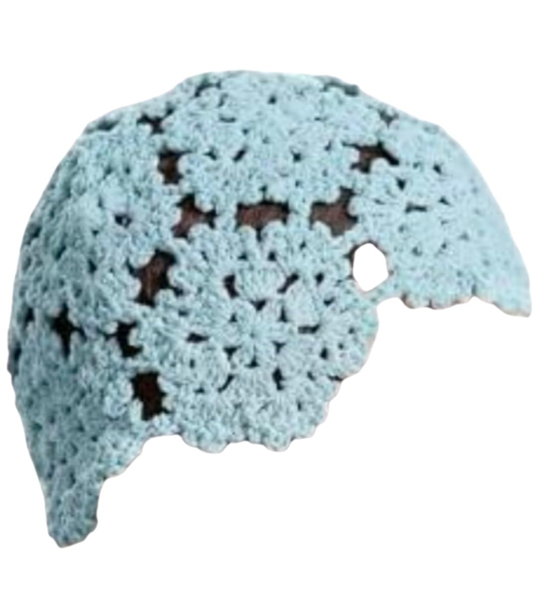 Handmade Crochet Beanie Cap, Light Blue, Stretchable and Breathable, Floral Pattern, for Teens and Adults-image-19