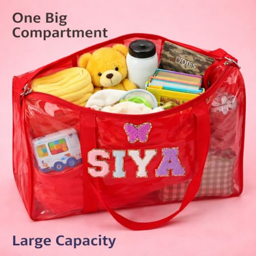 Image of AICA Personalized Name Embroidered Letters & Patch Duffle Bag for Kids Boys & Girls Age 1-18 Years Age Group (Red) | Gift for Boys Girls Kids