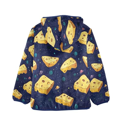 Cartoon Space Cheese Slices Toddler Fleece Jacket Girl Boys Hooded Fleece Jacket Coat Warm Outwear Zip-up 3-10T2