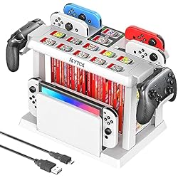 Cargador De Baterias Jumper Kytok Soporte Almacenamiento para Nintendo Switch/OLED con Cargador para Joycon, Torre Almacenamiento para Accesorios de Switch, Soporte Organizador para Nintendo Switch Juegos, Mando Pro y TV Dock