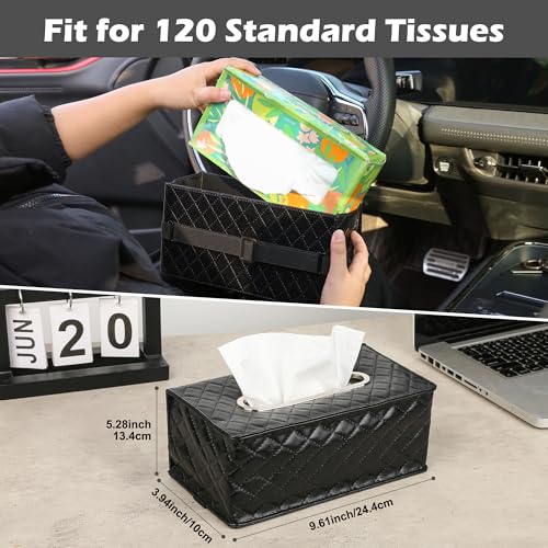 Qirc Taschentuchbox zum Aufhängen an der Kopfstütze im Auto, Taschentuchbox mit magnetischer Klappabdeckung, PU-Leder-Serviettenboxen, Organizer, große Taschentuchbox, Aufbewahrung im Auto, passend