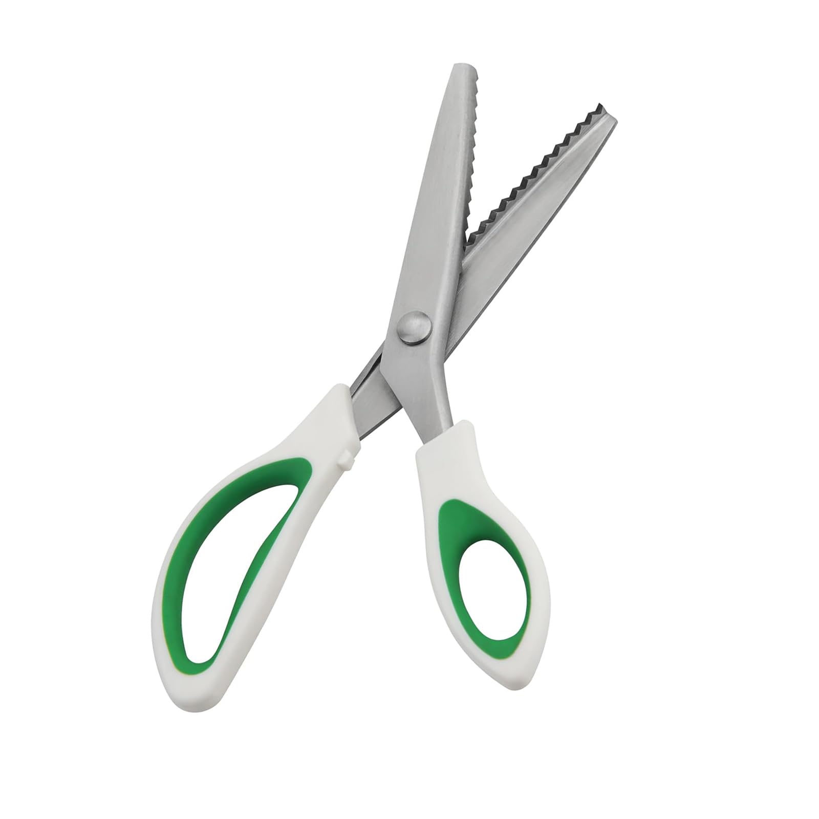 9 Inch Zig Zag Craft Scissors Decorative Edge, Pinking Shears Scissors for Fabric Cutting, Professional Dressmaking Sharp Fabric Sewing Scissors, Comfort Grips Scrapbook Scissors (White+Green)
