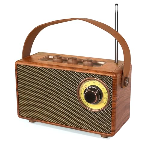 Poste Radio Portable,Enceintes Bluetooth Portables with Radio Vintage Bluetooth FM,Radio Portable Rechargeable avec Bouton de Réglage Extra Large,Transistor Radio Prise en Charge de la Carte TF/USB