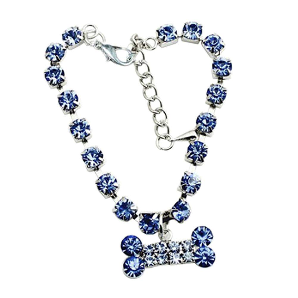 ghfashion Fashion Jewelry Bone Pendant Faux Rhinestone Chain Charm Necklace For Pet Dog Cat(1Pcs) Blue S