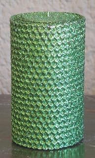 80 Hour-6 Inch Natural Beeswax Hybrid Pillar Glitter Candle, Emerald Green Color