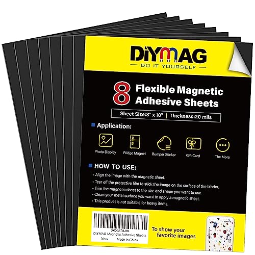 DIYMAG Magnetic Adhesive Sheets 8 x 10 8 Pack Flexible Magnets for Craft