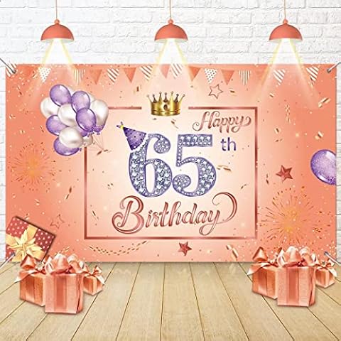 Banydoll Happy 65th Birthday Banner, Personalised Banners Birthday, 65th Birthday Backdrop Decorations for Her Him Women Men - Rose Gold Cover