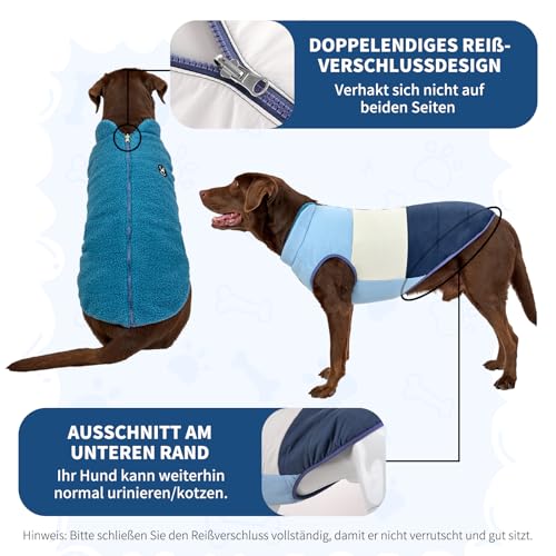 Arblina Hundemantel, Wasserdichter Wintermantel Hund mit Fleece-Futterung für Mittelgroße & Große Hunde, Zweiseitig Tragbarer Winterjacke Hund mit ReißVerschluss, Blau, XXL