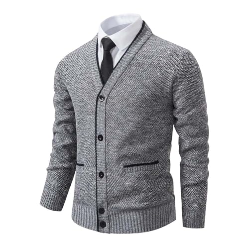 Men V Neck Knitted Cardigan Sweater Casual Fit Button Front Long Sleeve Knitwear Pullover4
