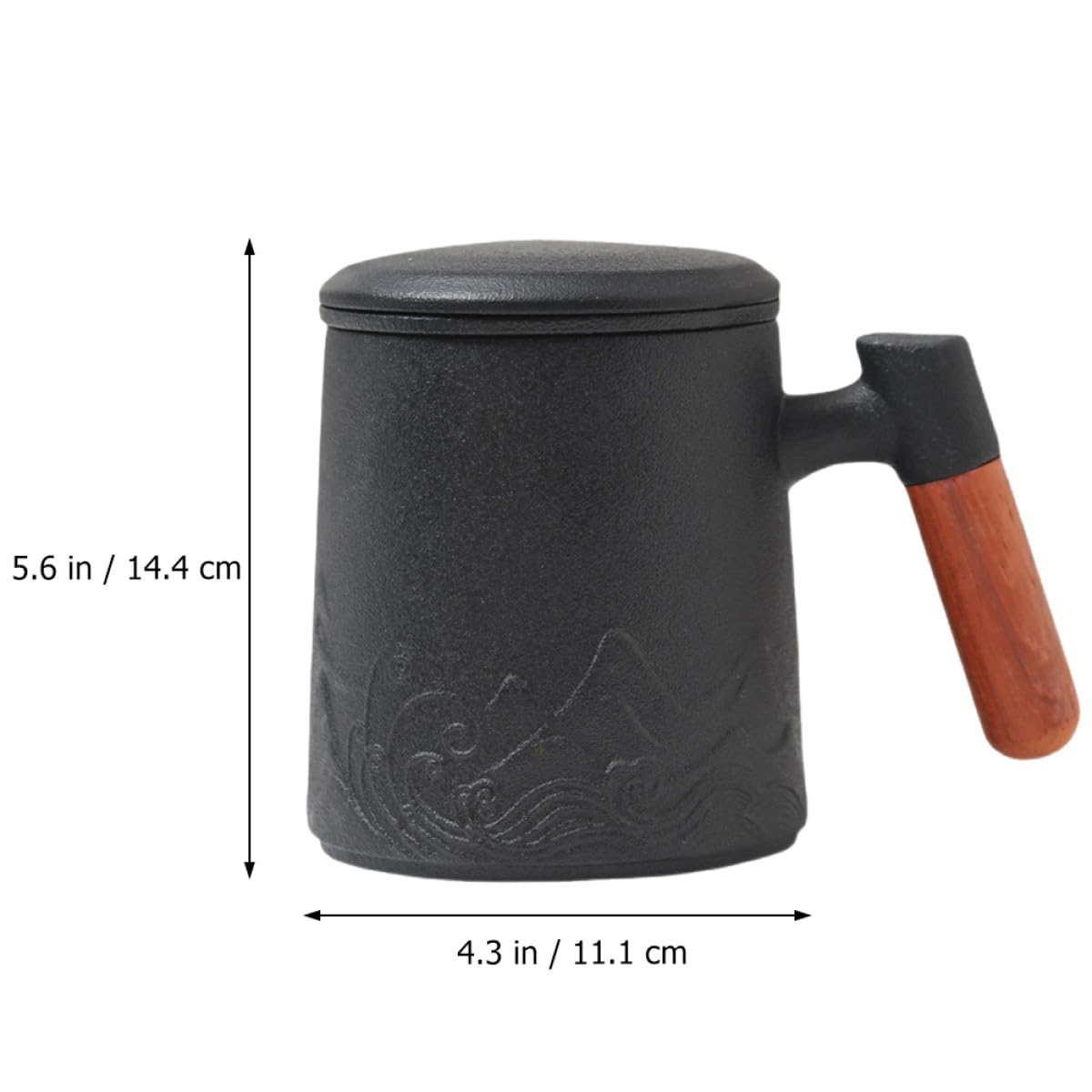 Mug en Céramique 400 Ml avec Anse en Bois et Couvercle, Tasse à Thé avec Infuseur Intégré, Mug à Café Lait pour Bureau et Maison, pour Infusion et Boissons Chaudes