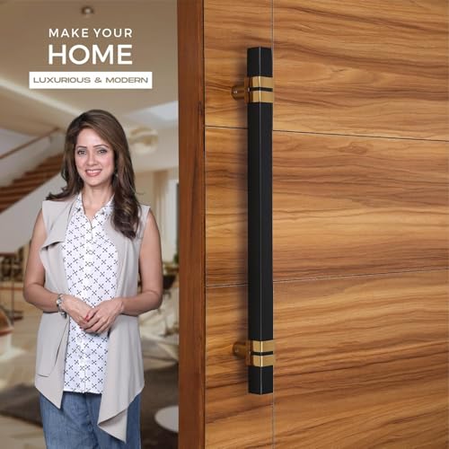 Image of LAPO 36 inch Square Stainless Steel Door Handle for Main Door /Glass Door Pull Push Handle /Main Door Handle for All Door-Pack of 1 | Black-Gold Finish | 3 Years Warranty