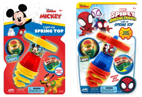 Light Up Spinning Top (1 Unit) Mickey Mouse & Spiderman UFO Spin Toys with Flashing LED Lights, Fun Kids Birthday Gifts, Goodie Bag Fillers, Spinner Toy Birthday Supplies for Boys & Girls 6910