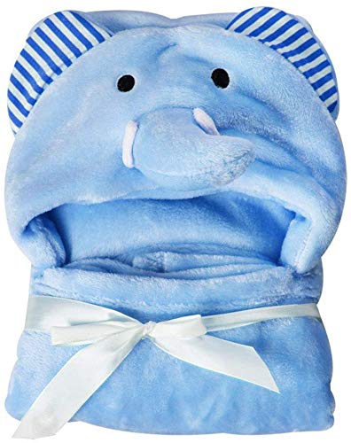 con Capucha Bebé Toalla, Baño Envuelva Manta Suave Coral Forro Polar Animal Poncho para Recién Nacido Chicas Chicos Albornoz con Orejas, Hipoalergénico, 0-24 Meses - Azul, 95 * 75cm