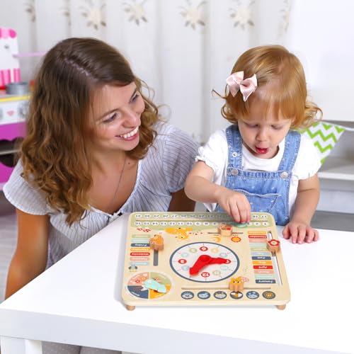 OOOK Kids Daily Calendar Montessori Educational Wooden Learning Toys My Calendar Clock Wooden Toys for Toddler Kids - Image 3
