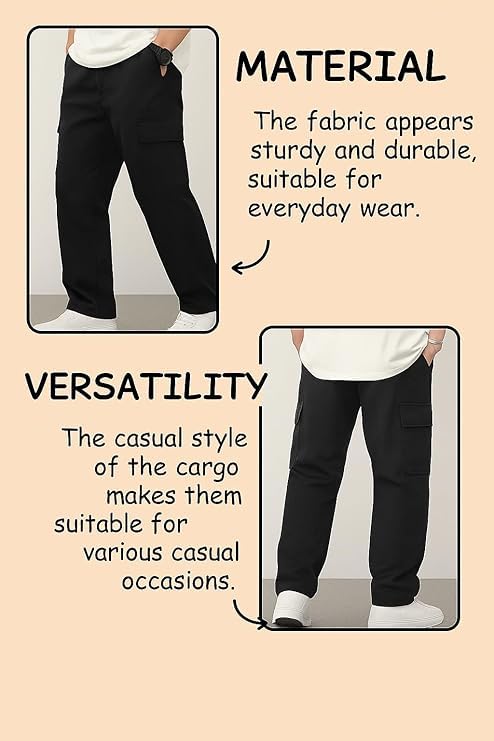 Image of Men Cargo Pants 100% Cotton | Relaxed Fit Utility Cargos for Men with 6 Pockets | Breathable Durable Fabric | Casual Streetwear Travel & Outdoor Pants