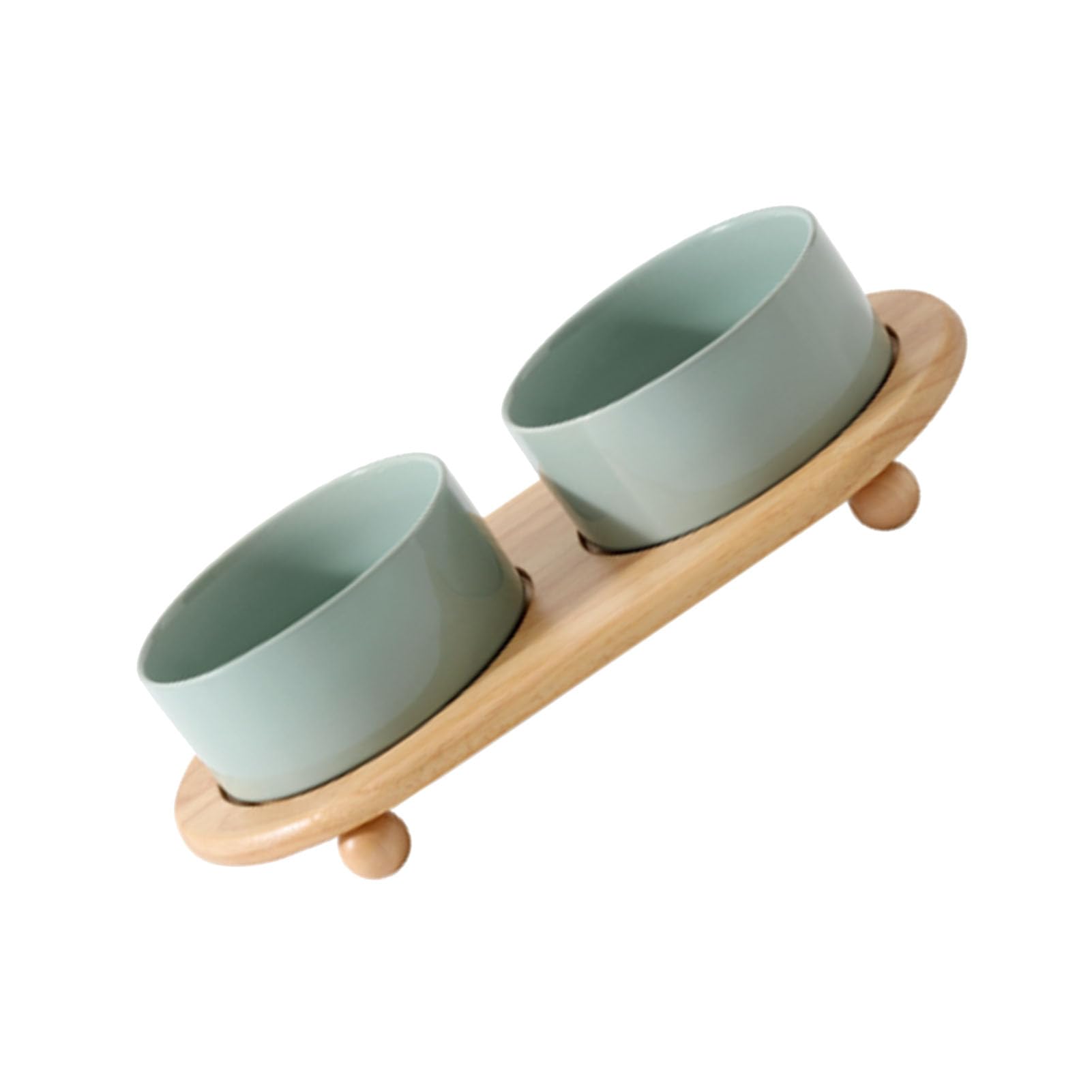 Alomejor Gamelles Surélevées en Céramique pour Chat, Doubles Robustes pour Un Repas Confortable pour Les Chats, Support en Bois pour Une stabilité Anti-basculement (Bol Double Vert Clair)