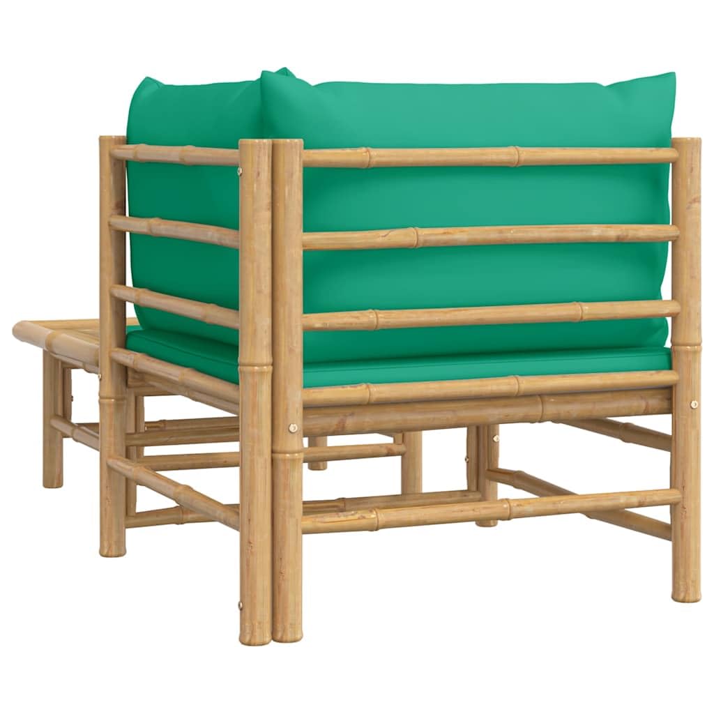 Ensemble Salon de Jardin en Bambou 2 pcs avec Coussins Verts, Table Basse et canapé d Angle modulable pour terrasse Balcon, Assise Confortable et Rangement Pratique