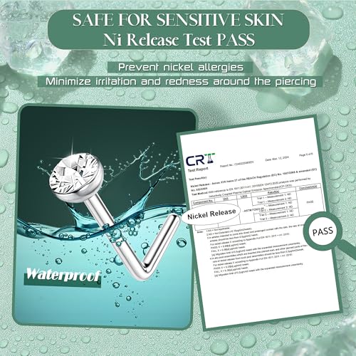 THUNARAZ Straight L Shaped Stainless Steel Nose Studs Rings Piercing Pin Body Jewelry 20G-22G 1.5mm 2mm 2.5mm3