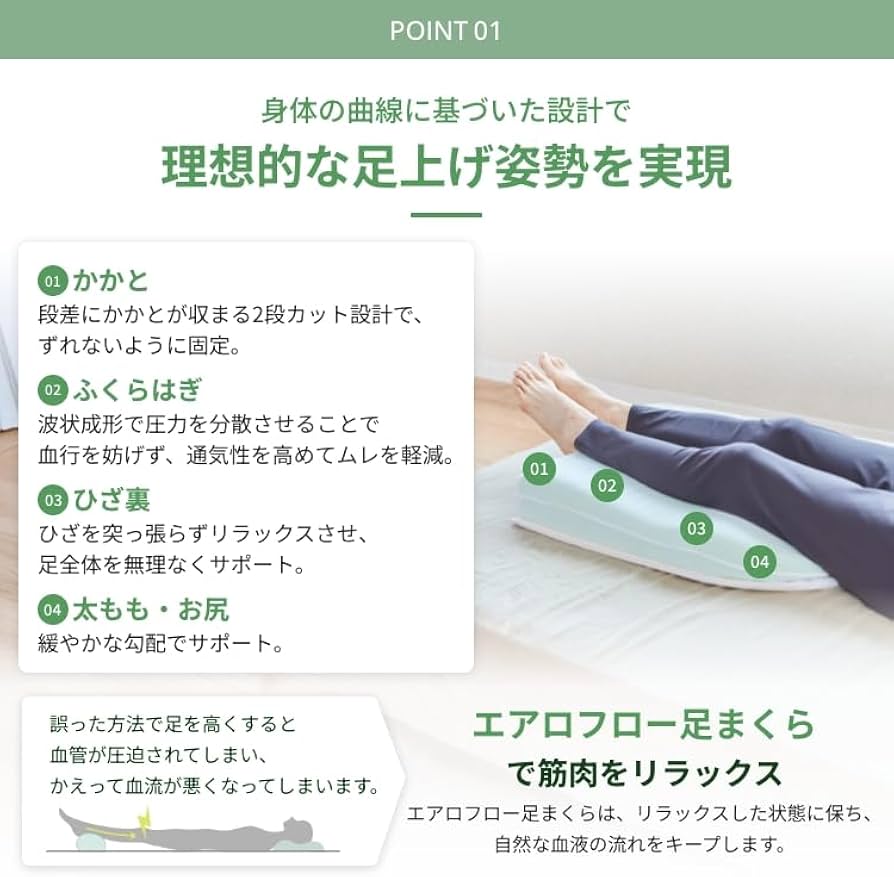 足枕 足の疲れ むくみ解消 改善 熟睡 快眠 エアロフロー Amazon｜公式 カラーフォーム エアロフロー 日本製 足枕 足