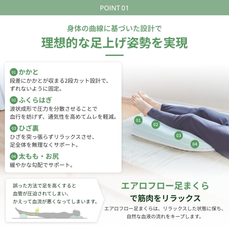 足枕 足の疲れ むくみ解消 改善 熟睡 快眠 エアロフロー Amazon｜公式 カラーフォーム エアロフロー 日本製 足枕 足