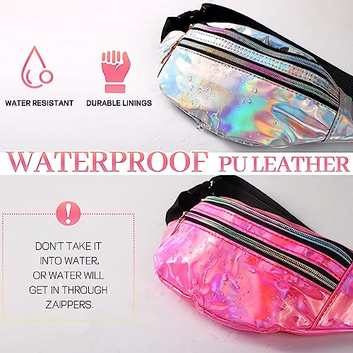 JunD Metallic Bauchtasche Damen - Holografische Gürteltasche aus PU Leder, Wasserdicht und Reflektierend, 80er & 90er Jahre Retro-Stil (Silber+Rosa), 2 Stück