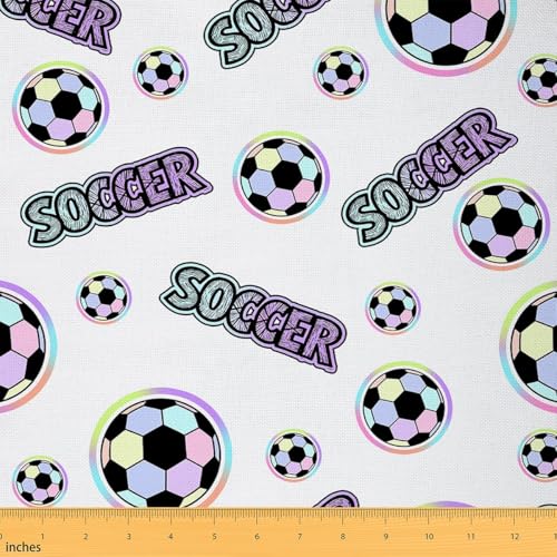 Kids Colorful Soccer Ball Fabric by The Yard 1 Yard Sports Theme Upholstery Fabric for Chairs for Boys Girls Teens Cartoon Style Decorative Women Men Cute Waterproof