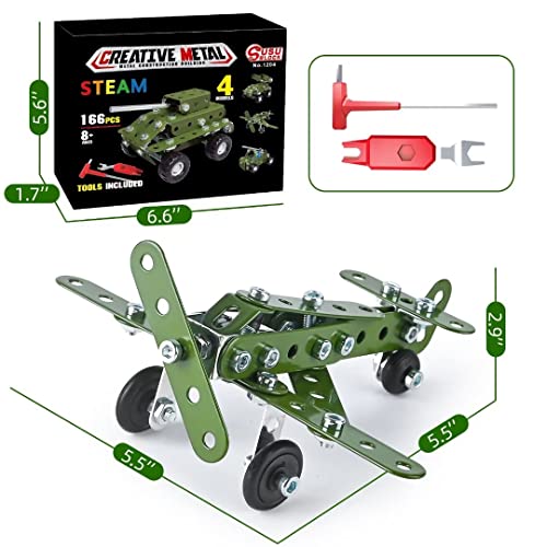 Image of Ferthor Fun Metal Building Military Series Assembly Toys,Small Construction Set for Kids Ages 4-8, Military Toys for Boys Age 8-12,STEM Toy Gifts for Model Army Kit(166pcs No Motor)