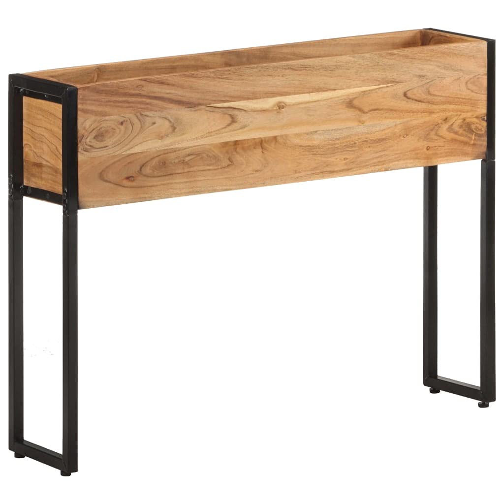 Macetero alto de madera de acacia, 90 x 20 x 68 cm, soporte estable para plantas con estructura de metal y superficie de almacenamiento, jardinera para hierbas y verduras, jardín, balcón