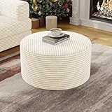 BSHOMGI Coffee Table 32”Ottoman for Couch Plush Corduroy Memory Foam Footstool Cloud Boneless Sectional for Living Room Round Side Table Cushiong No Assembly Makeup Desk (Beige, 32')