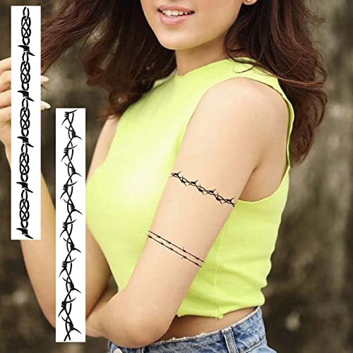Image of 7 Sheets Pamela Anderson Temporary Tattoos For Women Kids Men Adults, Halloween Barb Wire Tattoos Stickers, Prisoner Inmate Barbed Wire Tattoos Pam Pamela Anderson Costume, Barbwire Fake Arm Tattoo