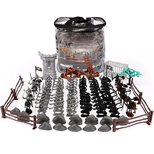 kramow 109 PCS Medieval Knights Toys, Ancient Soldier Figures Toy, Army Men Playset, Plastic Military Figures Toy with Storage Bag, Army Action Figure Toys Military Base Set for Boys Girls Kids 3+