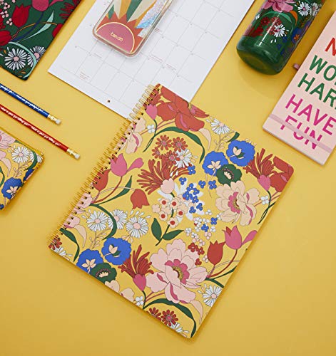 Ban.do Yellow Floral Rough Draft Large Spiral Notebook, 11" X 9" With Pockets And 160 College Ruled Pages, Superbloom #TOP5