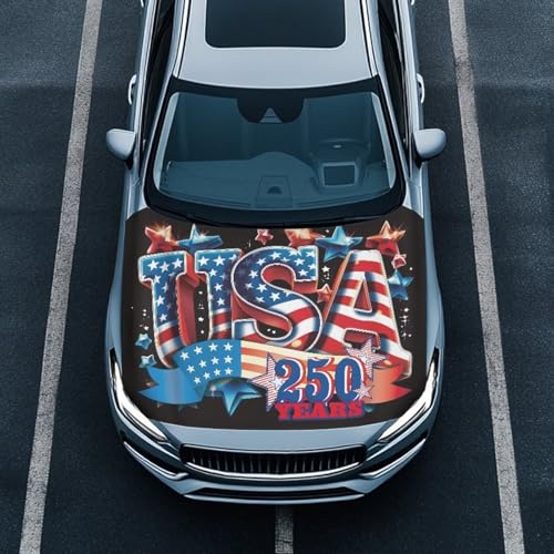 Image of USA 250 Years Hood Covers for Cars Front Hood Cover with Elastic Band Patriotic Car Bonnet Banner UV Resistance Engine Cover Vehicle Decoration Auto Accessory