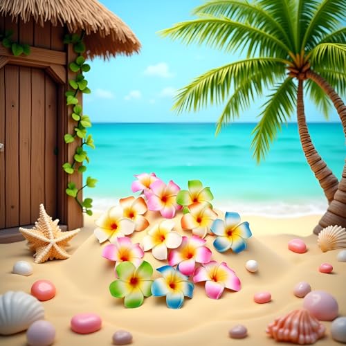 10 Piezas Pinzas para el Cabello con Flores Plumeria de Hawaii Coloridas miniatura 5
