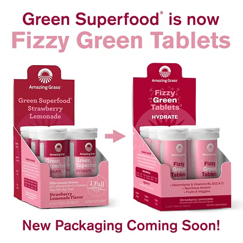 Amazing Grass Electrolyte Tablets, Fizzy Greens Water Flavoring Tablet With Vitamins, Hydrate Strawberry Lemonade, 10 Count (Pack Of 6) (Packaging May Vary) #TOP1