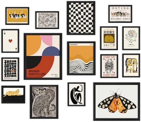 ANERZA 16 PCS Framed Eclectic Wall Art Decor, Modern Maximalist W...