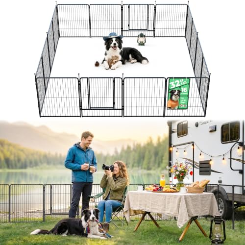 Image of FXW Instant Dog Playpen, RV Camping, Outdoor & Yard, 32 inch H, 16 Panels | Portable, Easy setup, Heavy-duty, DIY layouts, For Small & Medium Dogs, Patented