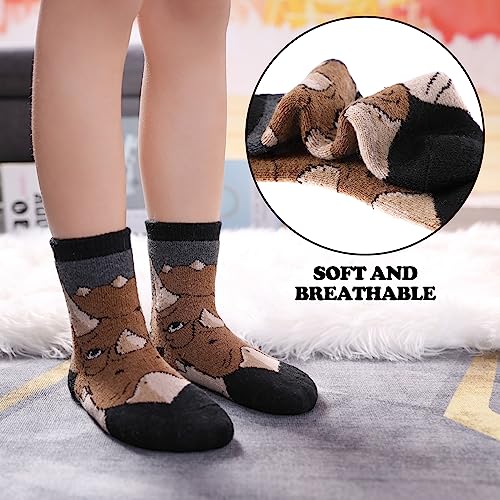 FNOVCO Kids Wool Socks Toddler Warm Thick Wool Hiking Thermal Cozy Boot Crew Socks for Boys Girls 6-Pack (8-12 Years, Dinosaur 03)4