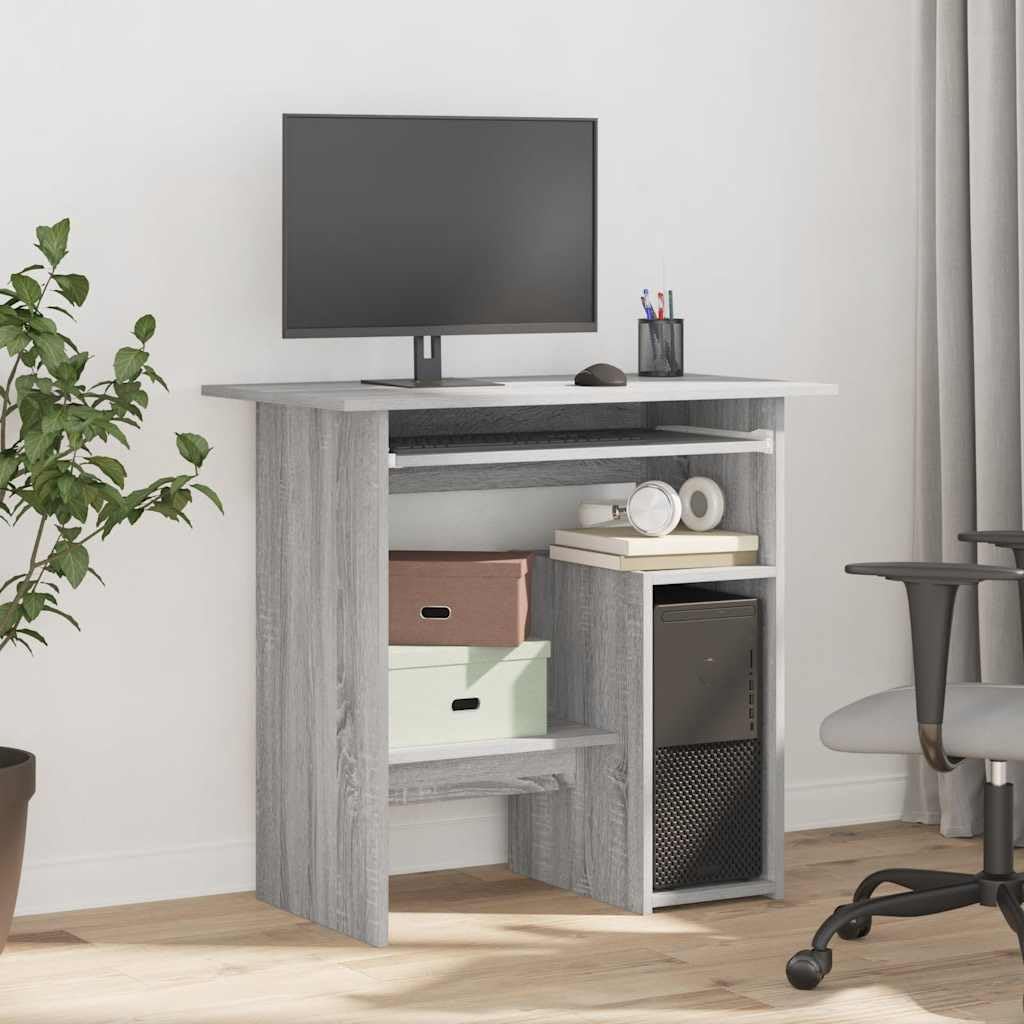 Gray Sonoma Engineered Wood Computer Desk with Keyboard Tray | This compact 80x45x74 cm workstation includes a CPU stand, making it ideal for home offices and study rooms.