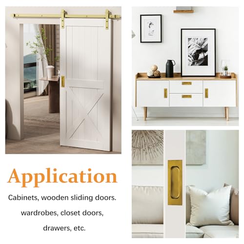 Image of MOROBOR 6pcs Square Brushed Gold Flush Handles Recessed Finger Pulls, 4.7 Inch Length Sliding Door Handles, Stainless Steel Cabinet Pulls for Wardrobe Drawer