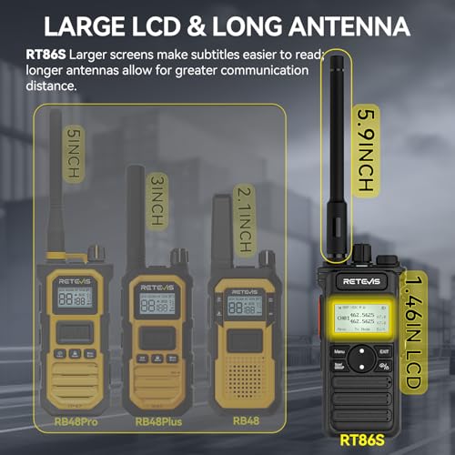 Image of Retevis RT86S (2nd Gen RT86) Walkie Talkie Long Range,Professional 2 Way Radio with Mic,Heavy Duty,Group Call,NOAA,LCD Screen,Type-C,Two Way Radios for Adults Logistics Construction Industrial(4 Pack)