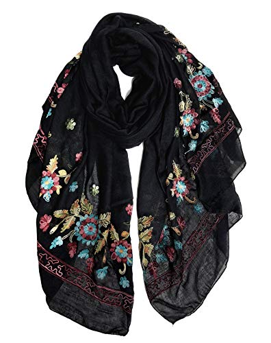 DAMILY-Foulard-Femme-Imprime-Brode-Floral-Echarpe-Legere-a-Fleurs-Etole-Chale-en-Coton