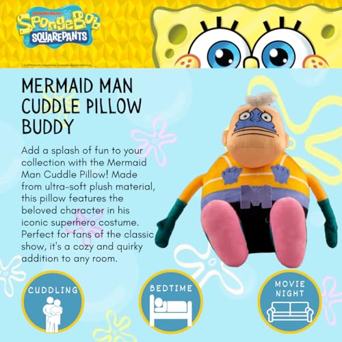Image of Spongebob Squarepants Mermaid Man Bedding Super Soft Cozy Decorative Cuddle Pillow, (Officially Licensed Product) By Franco Collectibles