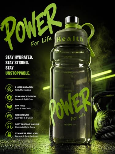 Image of 2 Liter Gym Sports Water Bottle Gallon Gym Bottle, Travel Bottle BPa Free material With Easy To Carry Handel Portable Mouth Motivational Sports Bottle (Sky Green)