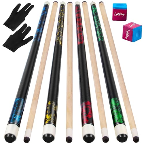 LOTKEY Pool Stick, Pool Cue 58'' 21 oz Cue Sticks with Extra 2 Pool Chalks Canadian Maple Pool...