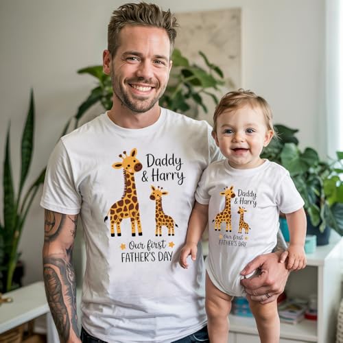 Personalized Our First Father's Day Together Matching Design Shirts and Onesie 13